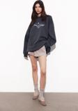 The Champ Clothing Füme Bisiklet Yaka Içi Polar Jardin Du Village Yazı Baskılı Oversize Sweatshirt