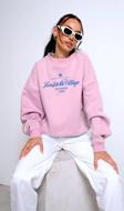 The Champ Clothing Pembe Bisiklet Yaka Içi Polar Jardin Du Village Yazı Baskılı Oversize Sweatshirt