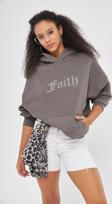 The Champ Clothing Faith Yazılı Taş Baskılı Kapüşonlu İçi Polar Oversize Füme Sweatshirt