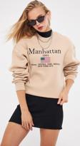 The Champ Clothing Bisiklet Yaka İçi Polar Manhattan 1984 Yazı Baskılı Bej Oversize Sweatshirt