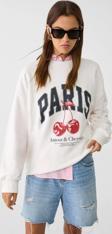 The Champ Clothing Bisiklet Yaka İçi Polar Paris Yazılı Kiraz Baskılı Beyaz Oversize Sweatshirt