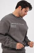 The Champ Clothing Bisiklet Yaka Içi Polar Unknown Desire Yazı Baskılı Füme Oversize Hoodie Sweatshirt