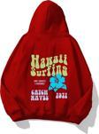 The Champ Clothing Kapüşonlu Içi Polar Hawaii Baskılı Kırmızı Unisex Oversize Hoodie Sweatshirt