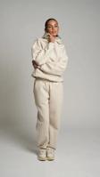 The Champ Clothing Bej Kapüşonlu Basic Bel Lastikli Boru Paça Cepli Oversize Eşofman Takımı