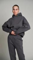 The Champ Clothing Füme Kapüşonlu Basic Bel Lastikli Boru Paça Cepli Oversize Eşofman Takımı