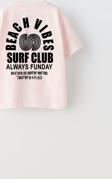 The Champ Clothing Beach Vıbes Surf Club Yazılı Ters S Tasarım Baskılı Pembe Unisex Çocuk T-Shirt