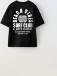 The Champ Clothing Beach Vıbes Surf Club Yazılı Ters S Tasarım Baskılı Siyah Unisex Çocuk T-Shirt