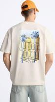 The Champ Clothing Bisiklet Yaka Palmiye Baskılı Oversize Bej Erkek T-Shirt