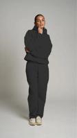 The Champ Clothing Siyah Kapüşonlu Basic Bel Lastikli Boru Paça Cepli Oversize Eşofman Takımı