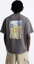 The Champ Clothing Bisiklet Yaka Palmiye Baskılı Oversize Füme Erkek T-Shirt