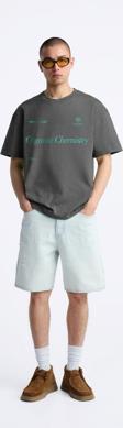 The Champ Clothing Bisiklet Yaka Organik Chernistry Yazılı Oversize Füme Erkek T-Shirt
