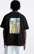 The Champ Clothing Bisiklet Yaka Palmiye Baskılı Oversize Siyah Erkek T-Shirt