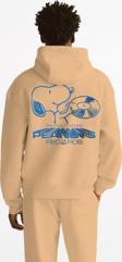 The Champ Clothing Kapüşonlu Içi Polar Peanuts Yazılı Snoopy Desen Baskılı Bej Oversize Hoodie Sweatshirt