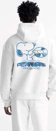 The Champ Clothing Kapüşonlu Içi Polar Peanuts Yazılı Snoopy Desen Baskılı Beyaz Oversize Hoodie Sweatshirt
