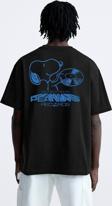 The Champ Clothing Bisiklet Yaka Peanuts Records Baskılı Oversize Siyah Erkek T-Shirt