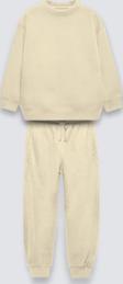 The Champ Clothing Bej Çocuk Bisiklet Yaka Bel Ve Paça Lastikli Basic Içi Polar Eşofman Takımı