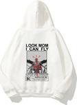 The Champ Clothing Kapüşonlu Içi Polar Look Mom I Can Fly Baskılı Unisex Beyaz Oversize Hoodie Sweatshirt