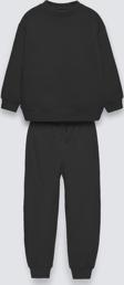 The Champ Clothing Siyah Çocuk Bisiklet Yaka Bel Ve Paça Lastikli Basic Içi Polar Eşofman Takımı