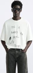 The Champ Clothing Bisiklet Yaka This Is Based On Real Life Story Baskılı Oversize Beyaz Erkek T-Shirt