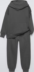 The Champ Clothing Füme Basic Kapüşonlu Kanguru Cepli Bel Ve Paça Lastikli Çocuk Oversize Sweatshirt