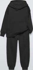 The Champ Clothing Siyah Basic Kapüşonlu Kanguru Cepli Bel Ve Paça Lastikli Çocuk Oversize Sweatshirt