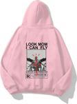 The Champ Clothing Kapüşonlu Içi Polar Look Mom I Can Fly Baskılı Unisex Pembe Oversize Hoodie Sweatshirt