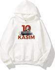 The Champ Clothing Kapüşonlu Içi Polar Kemal Atatürk 10 Kasım Baskılı Beyaz Unisex Sweatshirt