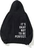 The Champ Clothing Kapüşonlu Içi Polar It'S Okay Baskılı Unisex Siyah Oversize Hoodie Sweatshirt