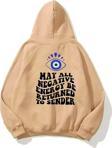 The Champ Clothing Kapüşonlu Içi Polar Kirpikli Nazar Boncuğu Baskılı Bej Unisex Sweatshirt