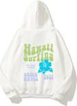 The Champ Clothing Kapüşonlu Içi Polar Hawaii Baskılı Beyaz Unisex Oversize Hoodie Sweatshirt