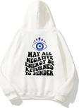 The Champ Clothing Kapüşonlu Içi Polar Kirpikli Nazar Boncuğu Baskılı Beyaz Unisex Sweatshirt