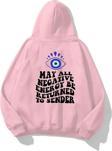 The Champ Clothing Kapüşonlu Içi Polar Kirpikli Nazar Boncuğu Baskılı Pembe Unisex Sweatshirt