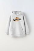 The Champ Clothing Kapüşonlu Içi Polar Basketbol Baskılı Beyaz Unisex Çocuk Sweatshirt