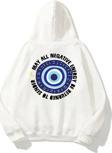 The Champ Clothing Kapüşonlu Içi Polar Nazar Boncuğu Baskılı Beyaz Unisex Sweatshirt