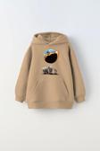 The Champ Clothing Kapüşonlu Içi Polar Burning World And Animals Baskılı Bej Unisex Çocuk Sweatshirt