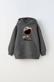 The Champ Clothing Kapüşonlu Içi Polar Burning World And Animals Baskılı Füme Unisex Çocuk Sweatshirt