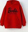 The Champ Clothing Kapüşonlu Içi Polar Barbie Own Your Unique Yazı Baskılı Kırmızı Unisex Çocuk Hoodie Sweatshirt