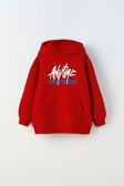 The Champ Clothing Kapüşonlu Içi Polar Any Time Every Where Baskılı Kırmızı Unisex Çocuk Hoodie Sweatshirt