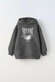 The Champ Clothing Kapüşonlu Içi Polar New York Yazı Baskılı Füme Unisex Çocuk Hoodie Sweatshirt