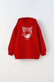 The Champ Clothing Kapüşonlu Içi Polar New York Yazı Baskılı Kırmızı Unisex Çocuk Hoodie Sweatshirt
