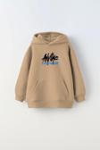The Champ Clothing Kapüşonlu Içi Polar Any Time Every Where Yazı Baskılı Bej Unisex Çocuk Hoodie Sweatshirt
