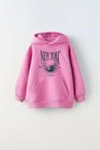 The Champ Clothing Kapüşonlu Içi Polar New York Yazı Baskılı Pembe Unisex Çocuk Hoodie Sweatshirt