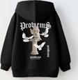 The Champ Clothing Kapüşonlu Içi Polar Problems Yazılı Heykel Baskılı Siyah Unisex Çocuk Hoodie Sweatshirt