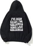 The Champ Clothing Kapüşonlu Içi Polar Christmas Yazı Baskılı Siyah Unisex Sweatshirt