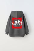 The Champ Clothing Kapüşonlu Içi Polar Why Baskılı Füme Unisex Çocuk Hoodie Sweatshirt
