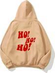 The Champ Clothing Kapüşonlu Içi Polar Ho! Ho! Ho! Christmas Yazı Baskılı Bej Unisex Sweatshirt