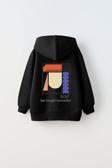 The Champ Clothing Kapüşonlu Içi Polar Updated Simplicity Baskılı Siyah Unisex Çocuk Hoodie Sweatshirt