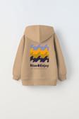 The Champ Clothing Kapüşonlu Içi Polar Rise And Enjoy Baskılı Bej Unisex Çocuk Hoodie Sweatshirt