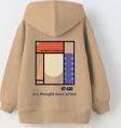 The Champ Clothing Kapüşonlu Içi Polar Updated Simplicity Baskılı Bej Unisex Çocuk Hoodie Sweatshirt