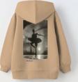 The Champ Clothing Kapüşonlu Içi Polar The Ballet School Baskılı Bej Unisex Çocuk Sweatshirt